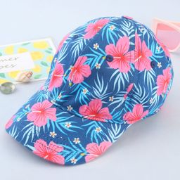 Babyhug Cotton Woven Cap With Floral Print Navy Blue - Diameter 15 cm-picture-46