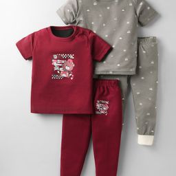 Kidi Wav Pack Of 2 Half Sleeves Bear & Doodle Art Printed Coordinating Tees & Joggers Set - Multi Colour-image-39