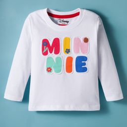 Babyhug Disney Single Jersey Knit Full Sleeves T-Shirt With Minnie Mouse Graphics & Patch Detailing & Back Print - White-picture-15