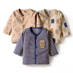 Simply Interlock Knit Full Sleeves Jhablas With Stripes & Animal Applique Pack Of 3 - Navy Blue Tan & Cream-picture-46
