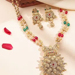 ADIVA 22K Gold-Plated Kundan Studded Beaded Floral Shaped Jewellery Set-picture-6