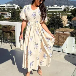 bebe Women Floral Printed V-Neck Fit & Flare Midi Dress-picture-39