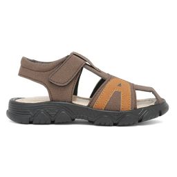 Tiny Bugs A Alphabet Patch Embroidered Sandals With Velcro Closure - Brown image 5
