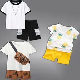 BAESD Kids Pack Of 3 Printed Short Sleeves T-shirt With Shorts-39
