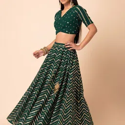 DIVASTRI Embellished Sequinned Semi-Stitched Lehenga & Unstitched Blouse With Dupatta image 4
