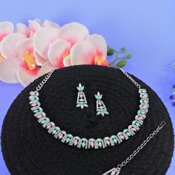 VATSALYA creation Rhodium-Plated Artificial Stone Studded Jewellery Set-12