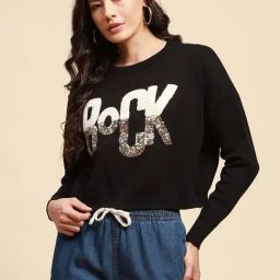 Global Republic Black Relaxed Fit Embellished Pullover-image-77