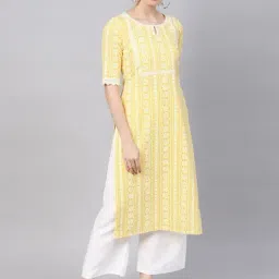 Libas Yellow Cotton Printed Straight Kurta-image-39