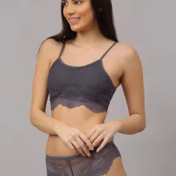 AROUSY Grey Self Pattern Bra Panty Set image 3