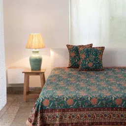 Fabindia Home Mehulika Teal Cotton 116 TC Single Bed Cover-picture-29