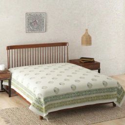 Fabindia Home Krisha Green Cotton 116 TC Double Bed Cover-image-17