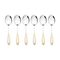 FNS Classic Stainless Steel 24 Karat Gold Plated Dinner Spoons - Set of 6-image-1