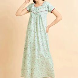 Sweet Dreams Green Cotton Printed Night Gown-41
