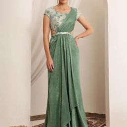Miss Chase Green Satin Embellished Short Sleeves Dress-picture-17
