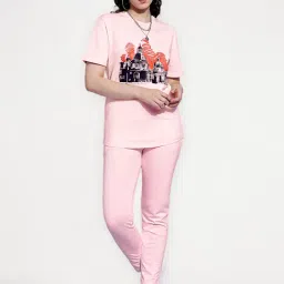 EDRIO Pink Printed T-Shirt With Trousers-picture-17