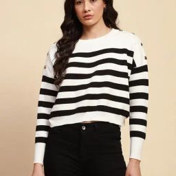 Global Republic White Relaxed Fit Stripes Pullover-image-22
