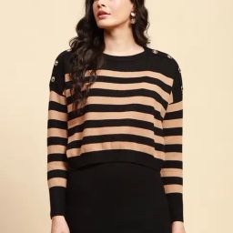 Global Republic Beige Relaxed Fit Stripes Pullover-31