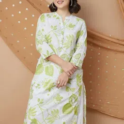 Melange By Lifestyle Green Cotton Regular Fit Floral Print Kurtas-picture-9