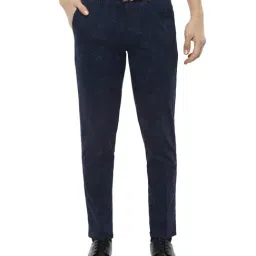 Van Heusen Navy Slim Fit Flat Front Trousers-picture-3