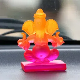 eCraftIndia Pink and Orange Double Sided Crystal Car Ganesha Showpiece-1