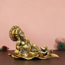 eCraftIndia Golden Resting Ganesha With Mushak Metal Decorative Showpiece-22
