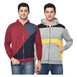 Vimal Jonney Red & Grey Mandarin Collar Sweatshirt - Pack of 2-picture-21