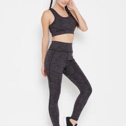 Clovia Black Non Wired Padded Sports Bra With Tights-image-103