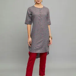 paislei Teal Printed High low Kurta-picture-6