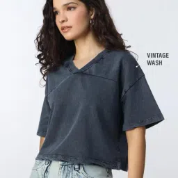 The Souled Store Blue Solid T-Shirt-picture-6