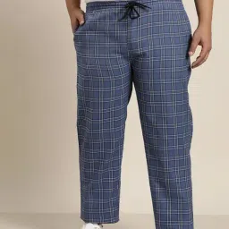 Sojanya Navy & White Cotton Regular Slim Fit Checks Trackpants-image-73