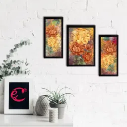 eCraftIndia Set of 3 Botanical and Floral Satin Matt Textured UV Art Painting-26