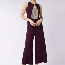 Miss Chase Wine Embellished Jumpsuit-image-45