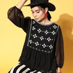 Melon by PlusS Black Embroidered Round Neck Top-image-2