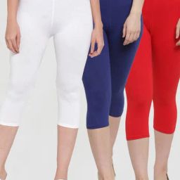 Gracit White & Blue Mid Rise Capris - Pack Of 3-image-82