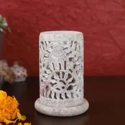 Aapno Rajasthan White Soapstone Tealight Holder-image-58