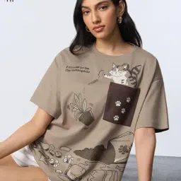 The Souled Store Brown Graphic T-Shirt-picture-8