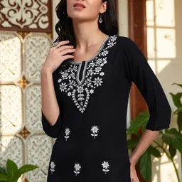 Pannkh Women Ethnic Motifs embroidered Round Neck Straight Kurti-image-34