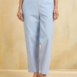 Fabindia Light Blue Cotton Regular Fit Casual Pants-picture-33