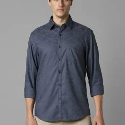 Louis Philippe Grey Cotton Slim Fit Texture Shirt-picture-42