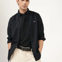 Andamen Black Regular Fit Solid Casual Shirt-image-65