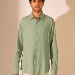 Selected Homme Green Cotton Regular Fit Texture Shirt-image-73