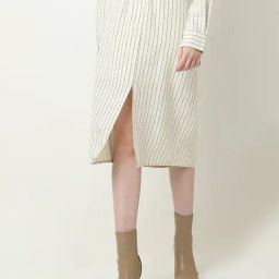 Vero Moda Beige & Black Cotton Striped Midi Skirt-image-88