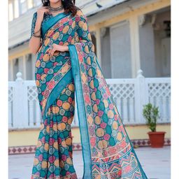 KALINI Floral Zari Linen Blend Designer Khadi Saree-image-88