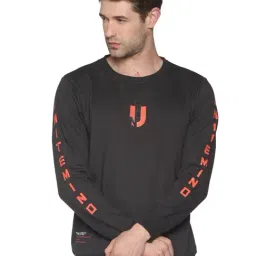 SHOWOFF Dark Grey Cotton Slim Fit Printed Sweatshirt-picture-1