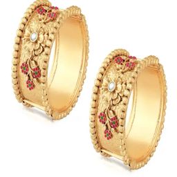 Peora Gold Ethnic Synthetic Stone Studded Traditional Openable Round Bangle Set of 2-image-31