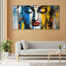 Nestroots Multicolor Canvas Radiant Serenity Shiva's Essence Wall Painting - Black Floating Frame-17