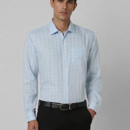 Van Heusen Blue Cotton Regular Fit Checks Shirt-picture-33