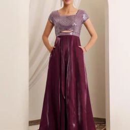 Miss Chase Purple Satin Embellished Short Sleeves Dress-picture-16