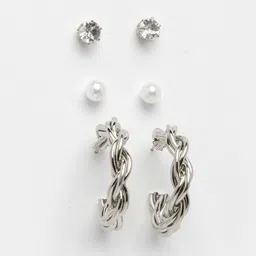 DressBerry Set Of 3 Silver-Plated Artificial Stones Studded Circular Studs image 3