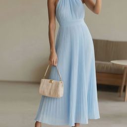 bebe Women Halter Neck Accordion Pleats Fit & Flare Maxi Dress-picture-14
